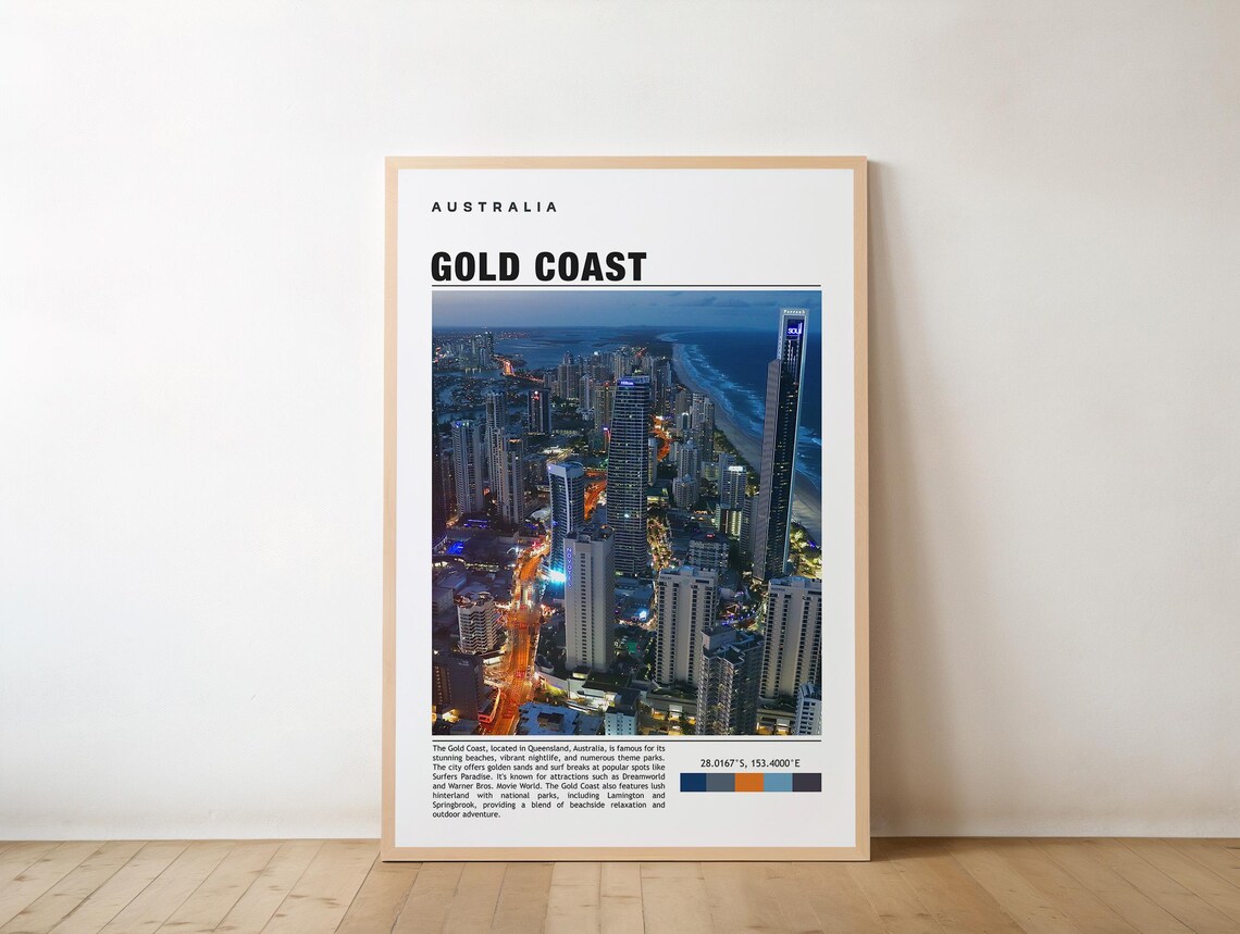Gold Coast Australia Night Skyline City Lights Travel Poster