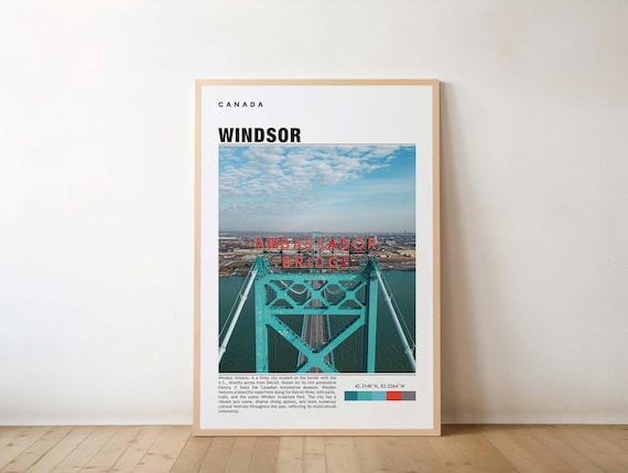 Windsor Canada Ambassador Bridge Steel Span City Travel Poster