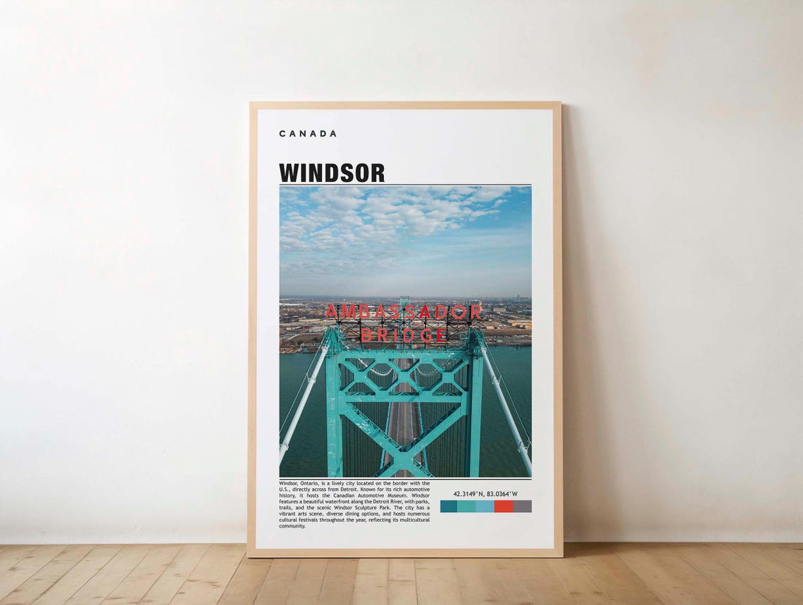 Windsor Canada Ambassador Bridge Steel Span City Travel Poster