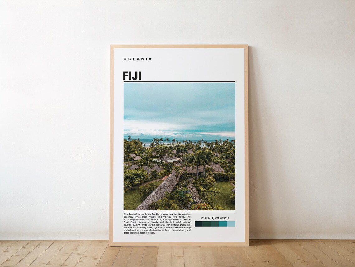 Fiji Oceania Tropical Resort Palm Aerial Photo Travel Poster