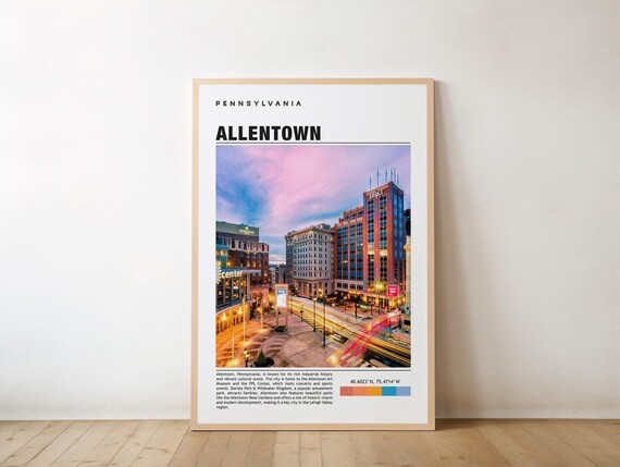 Allentown Pennsylvania Downtown Dusk Travel Guide City Poster