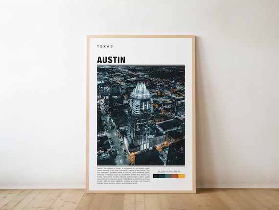 Austin Texas Travel Night Skyline Frost Bank Tower View Poster