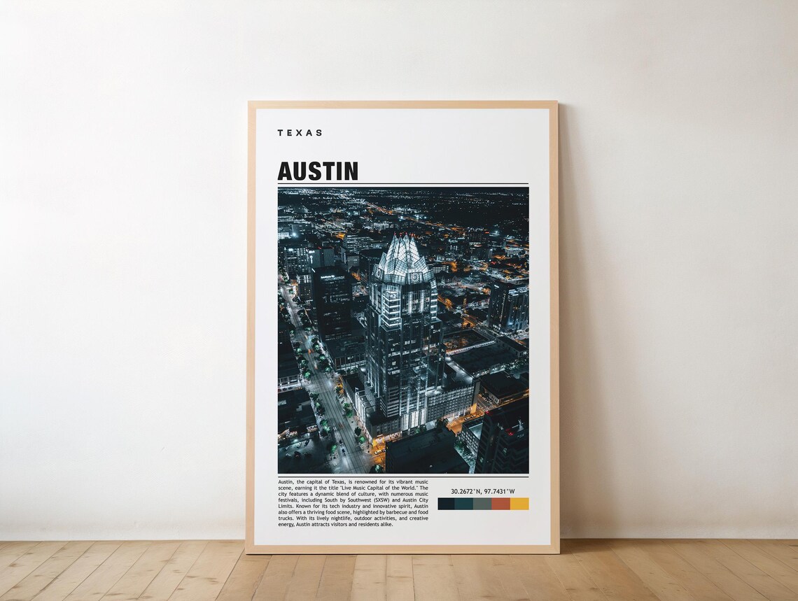 Austin Texas Travel Night Skyline Frost Bank Tower View Poster