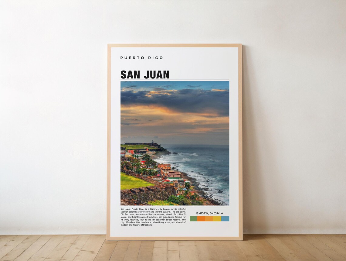 San Juan Puerto Rico Travel Poster Old Town Coast Sunset View Photo