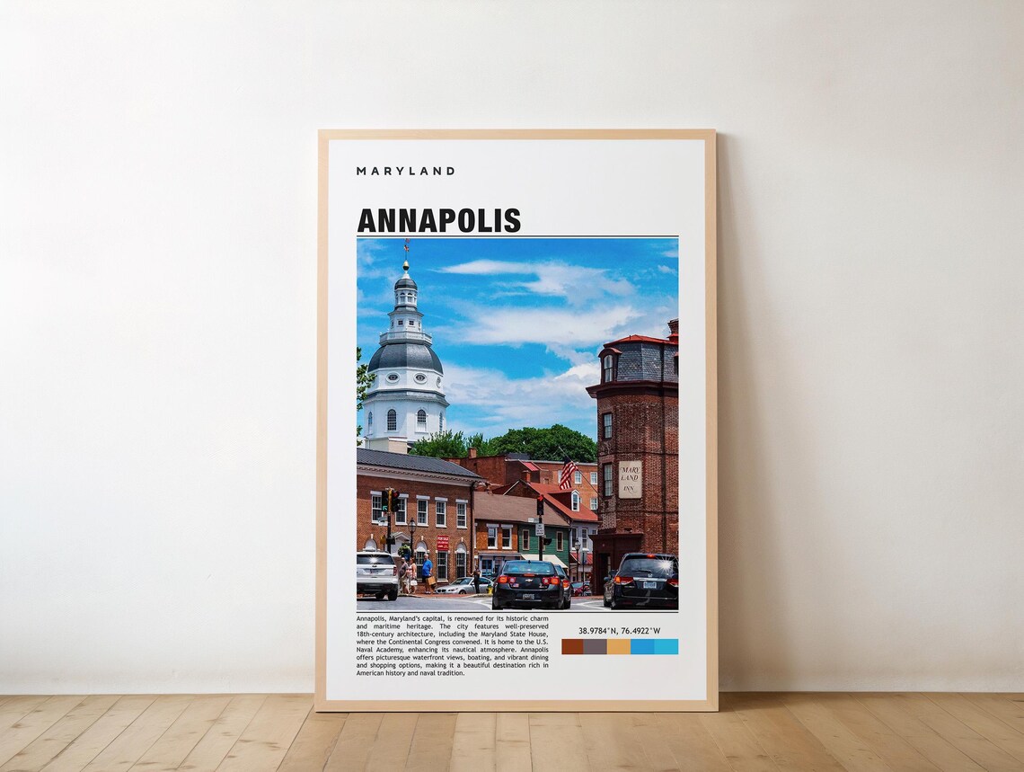 Annapolis Maryland State House Historic Downtown Travel Poster