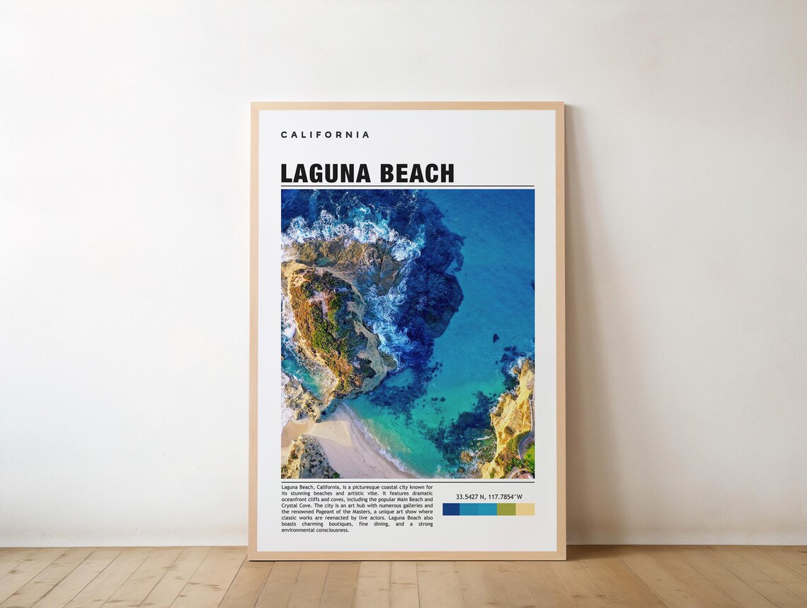 Laguna Beach California Aerial Coast Travel Poster Rocky Cliffs View