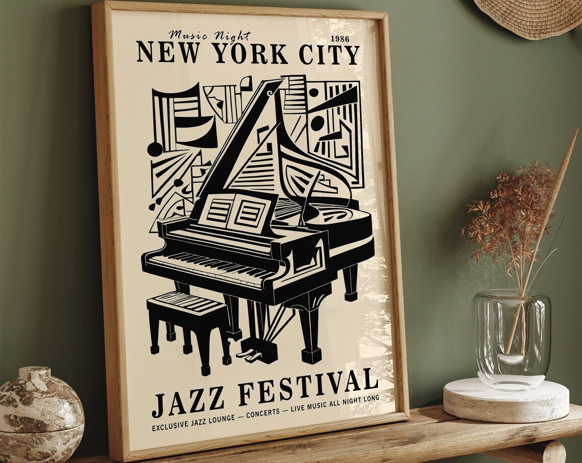 New York City 1986 Jazz Festival Grand Piano Vintage Music Poster