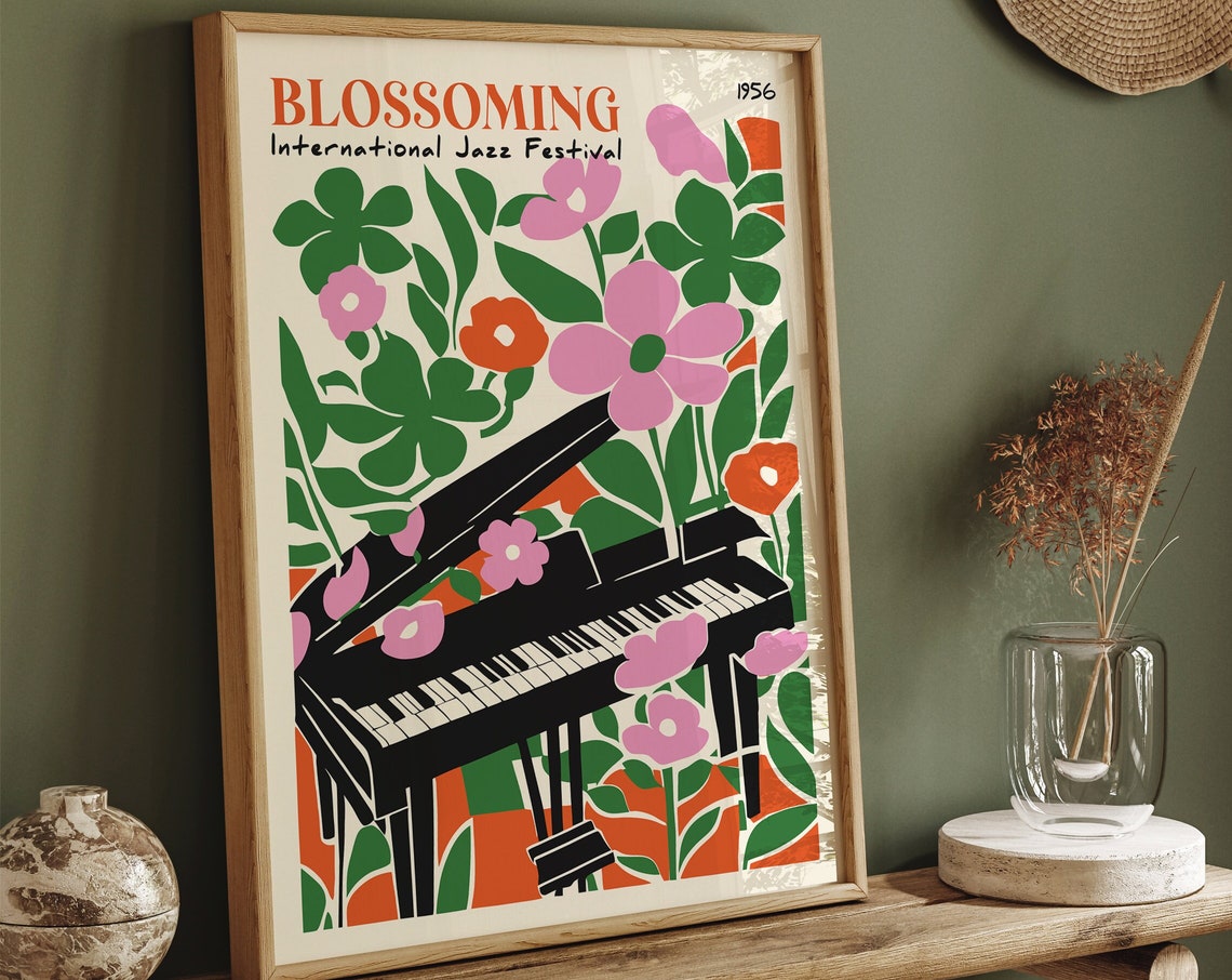 Colorful Jazz Festival Poster Giclee Reproduction Concert Wall Art Music Prints 24x36 20x30 Flowers Piano Colorful Music Lovers Gift - Image 4