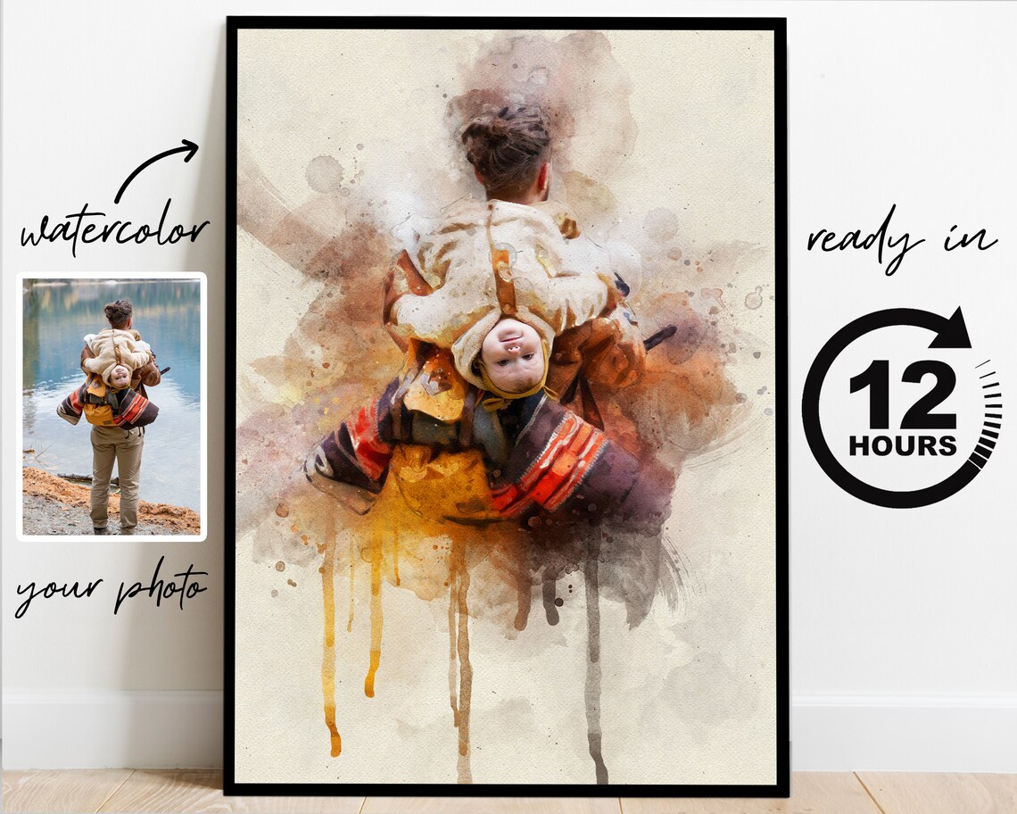 Custom Watercolor Family Portrait Couple with Baby Gift Poster - Image 5