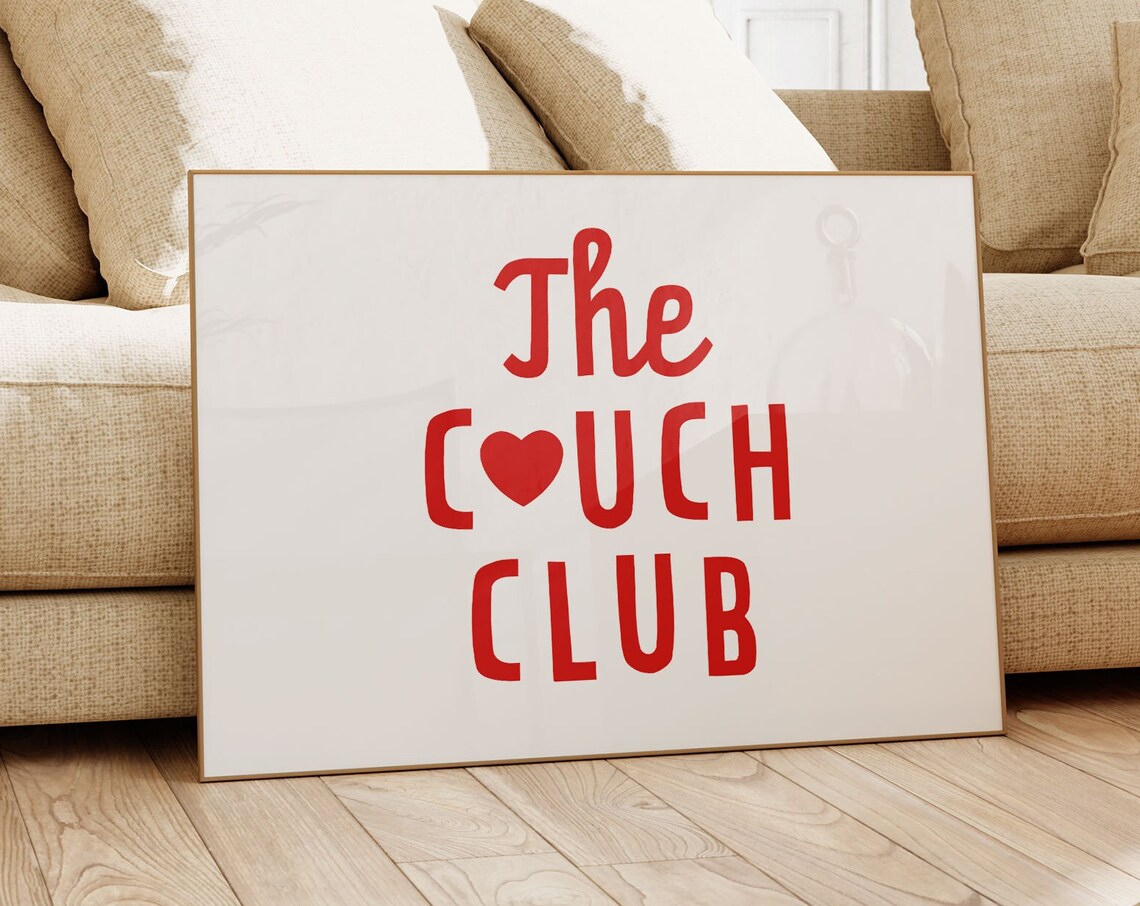 The Couch Club Red Heart Funny Cozy Movie Night Living Room Poster