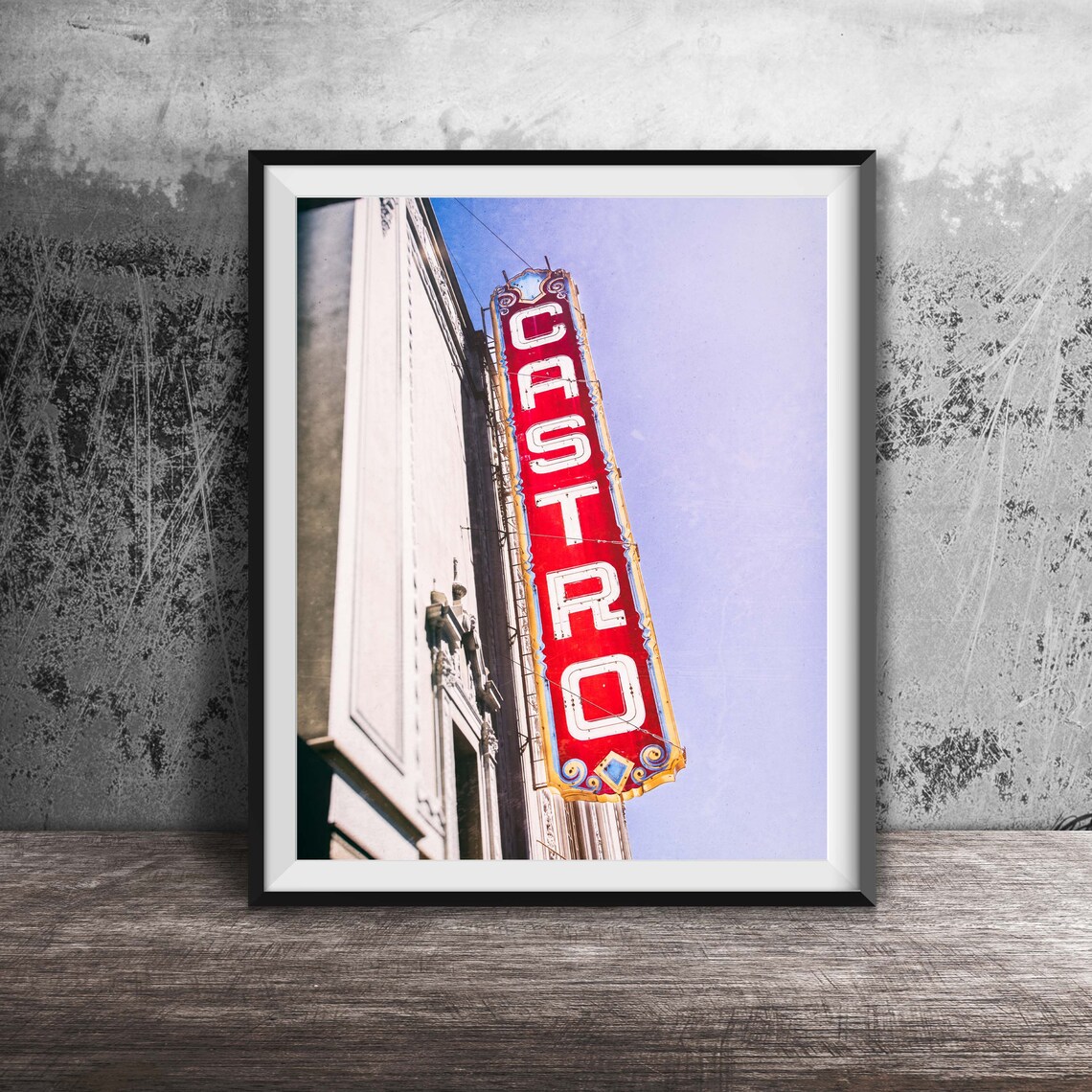 Castro Theatre San Francisco Vertical Red Neon Marquee Sign Art Poster