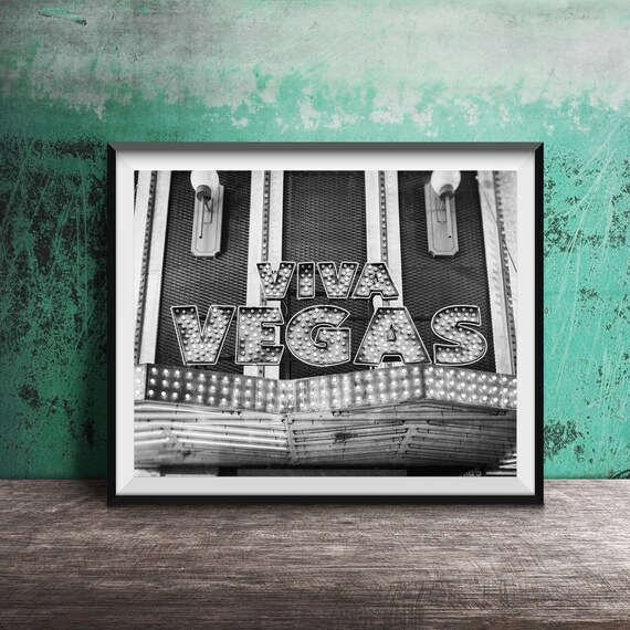 Viva Vegas Glowing Marquee Lights Black And White Retro Photo Print