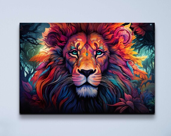 Dayglow Neon Lion Portrait In Psychedelic Jungle Colors Art Poster