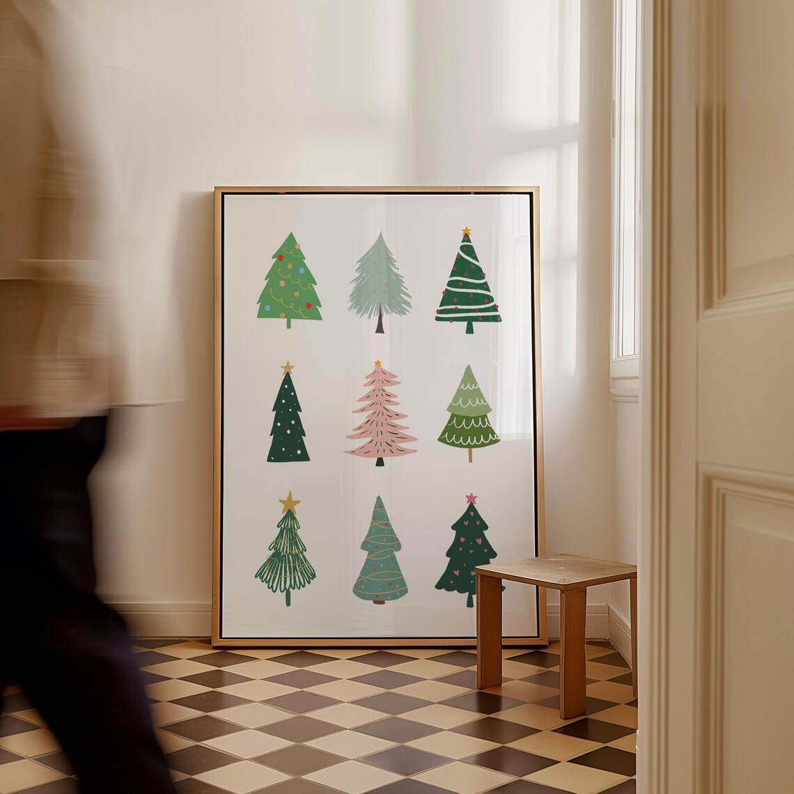 Nine Watercolor Christmas Trees Holiday Grid Kids Room Art Print - Image 2