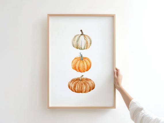 Fall Decor Print Set Pumpkin Maple Leaf Farmhouse Art