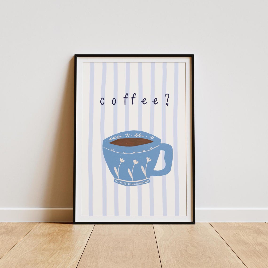 Coffee Question Blue Cup Floral Illustration Cute Kitchen Poster - Image 2