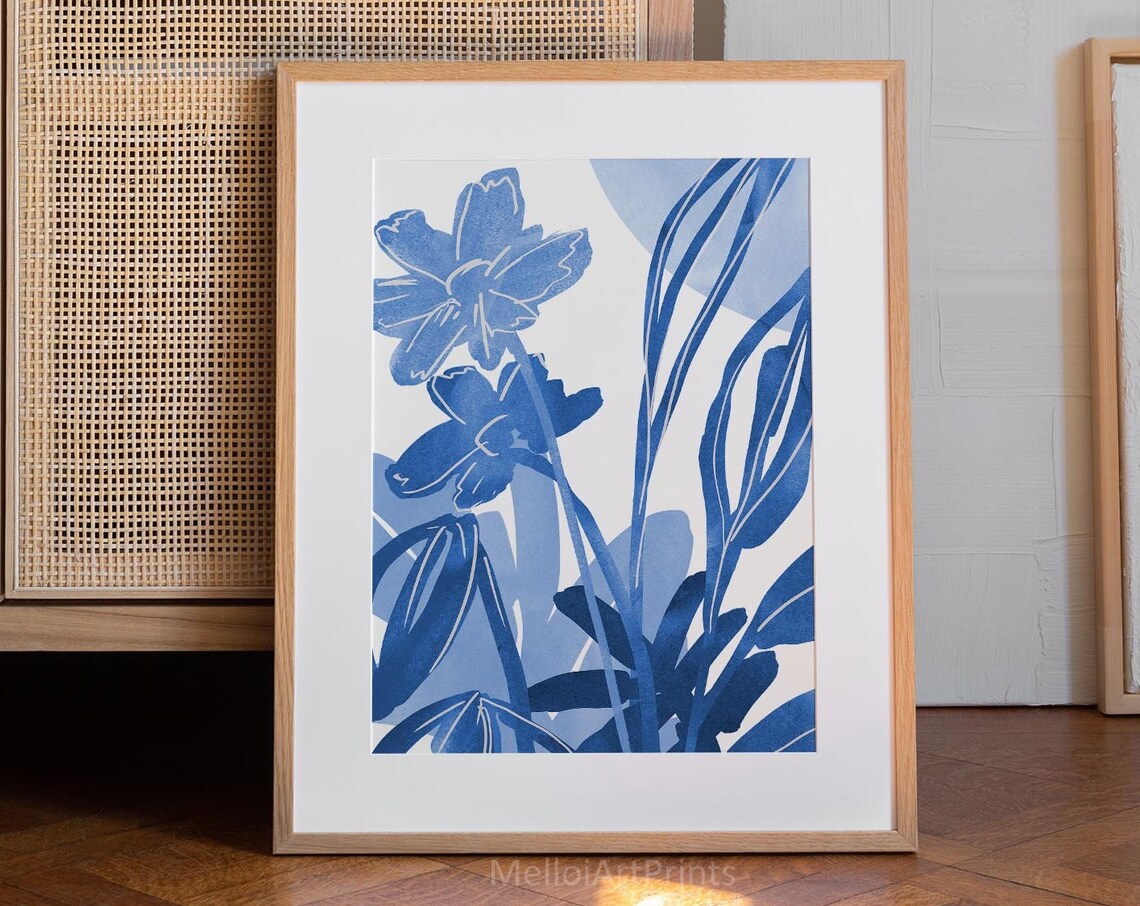 Cobalt Blue Iris Flowers Botanical Monochrome Modern Wall Poster