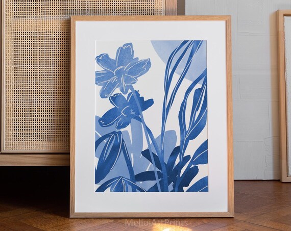 Blue Botanical Plant Print Plants Art Print Nature Art Print Geometric Wall Art Abstract Art Print Minimalist Print