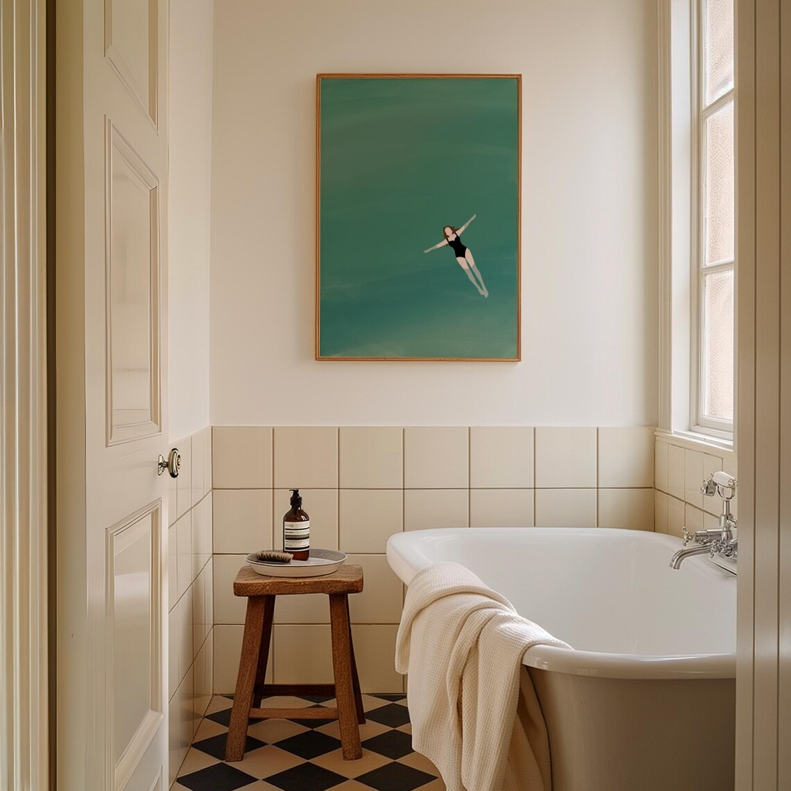 Woman Floating In Water Print, Cute Summer Wall Poster - Image 4