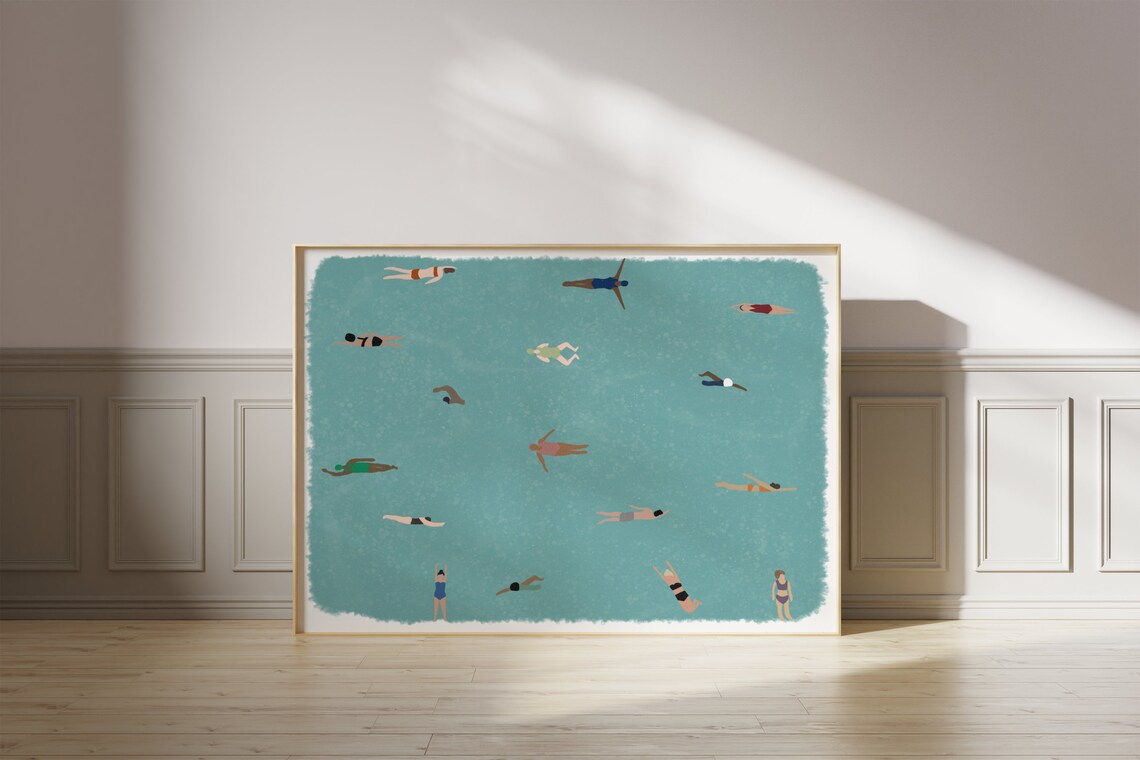 Tiny People Swimming In Pool, Minimalist Water Art Print - Image 3