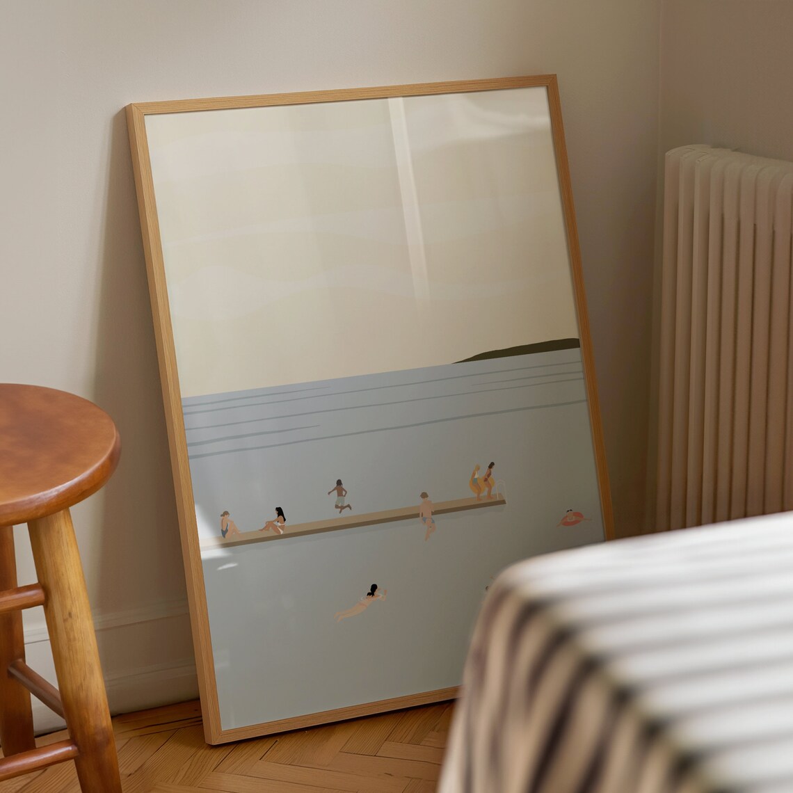 Tiny People Swimming In Lake Minimalist Summer Art Print - Image 2