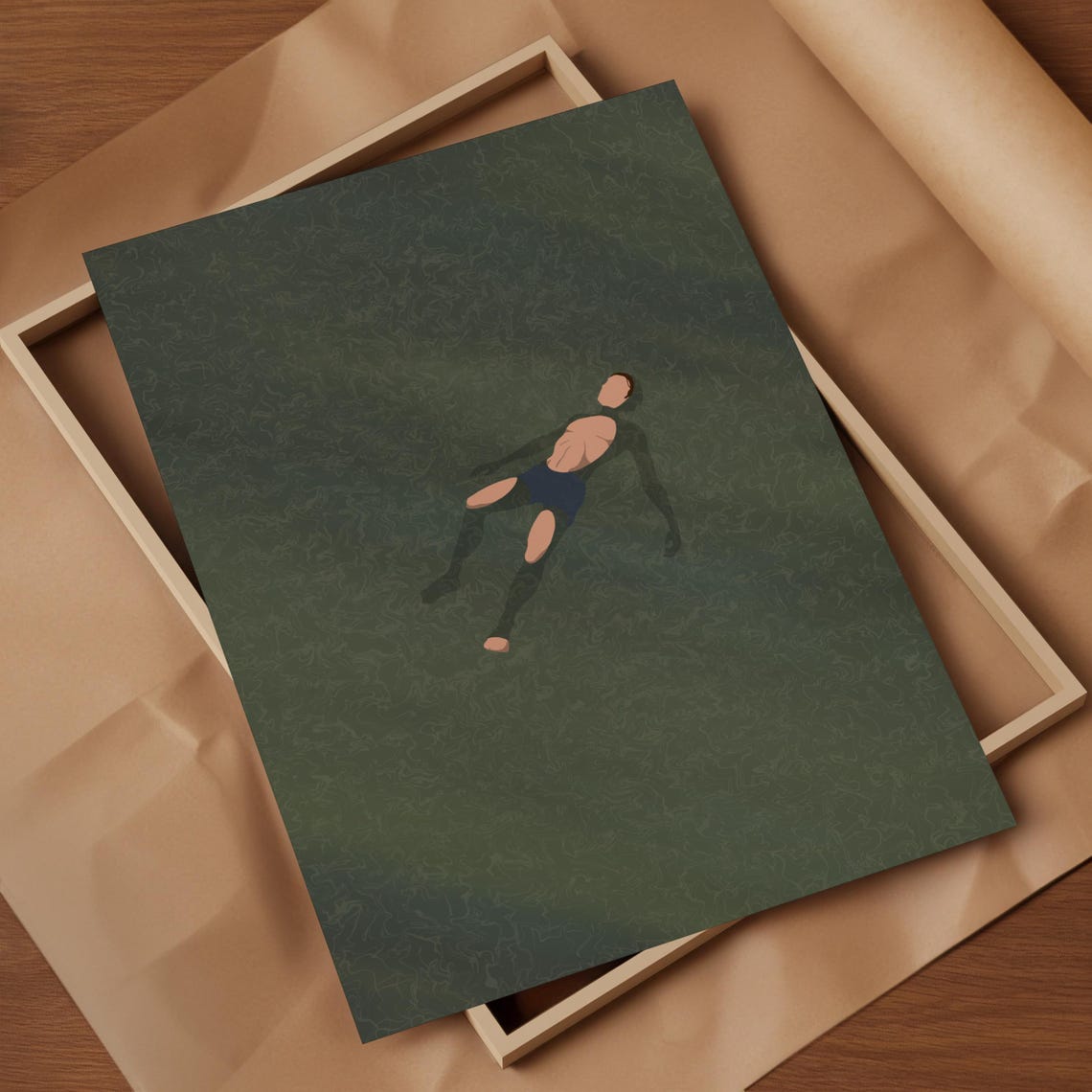 Man Floating Alone On Deep Green Water Minimalist Swim Art Poster - Image 3
