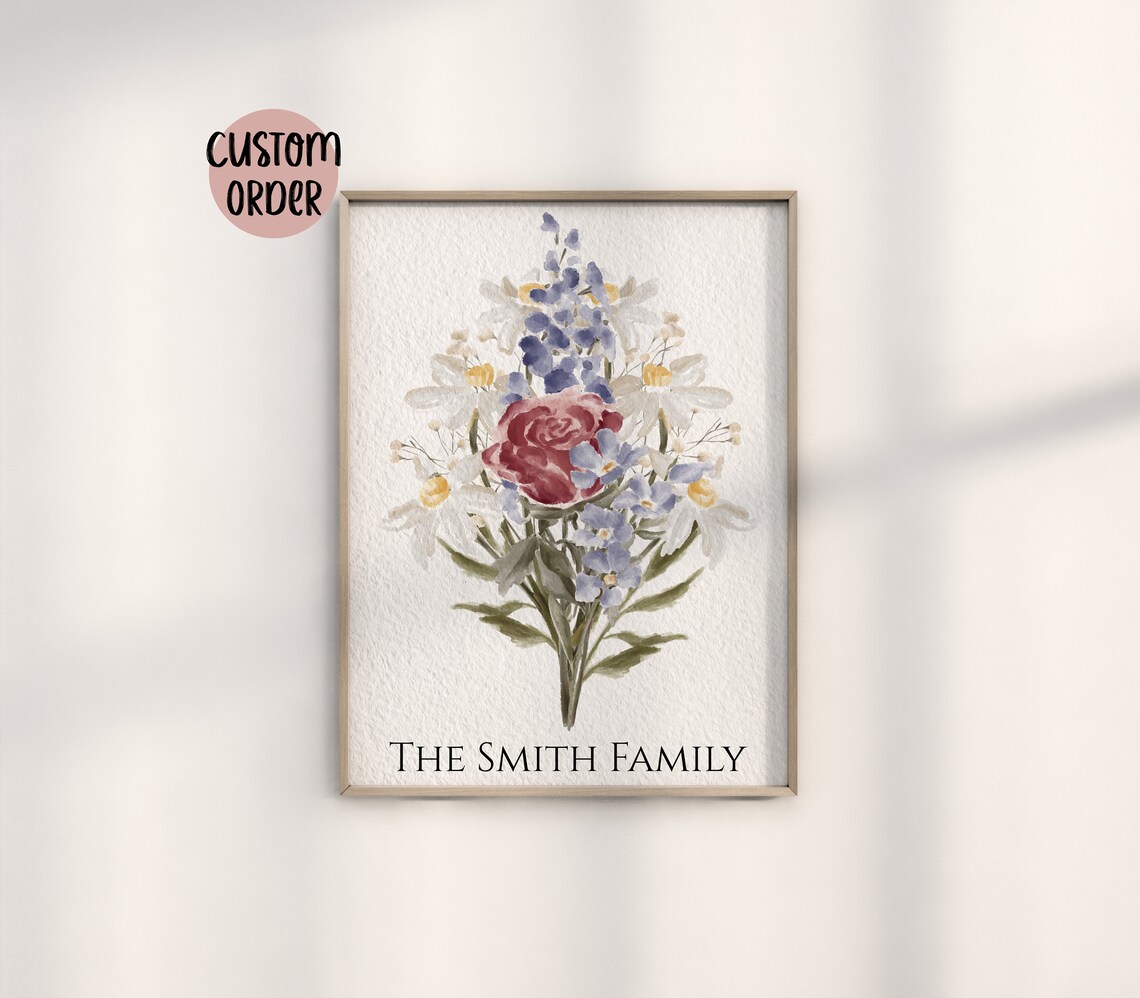 Personalized Birth Flower Bouquet Garden Art Print - Image 3