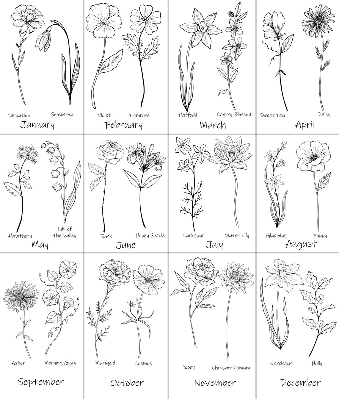 Black And White Floral Line Art Bouquet Minimalist Botanical Poster - Image 2