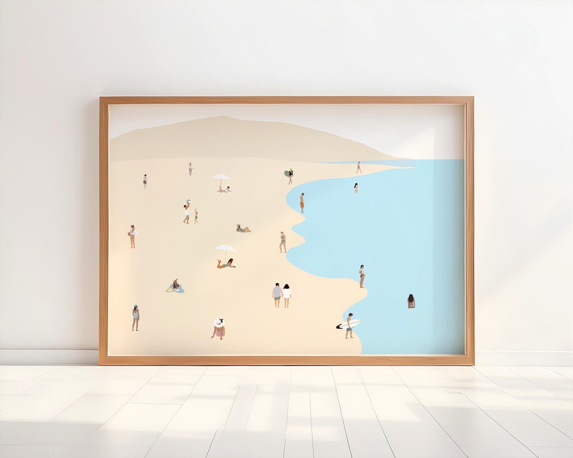 Minimalist Beach People Swimming Vintage Art Print - Image 4