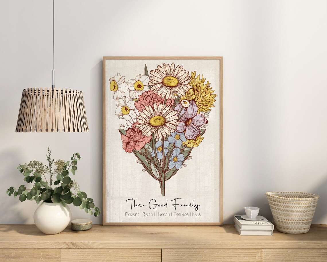Family Birth Flower Bouquet Christmas Gift Art Print - Image 3