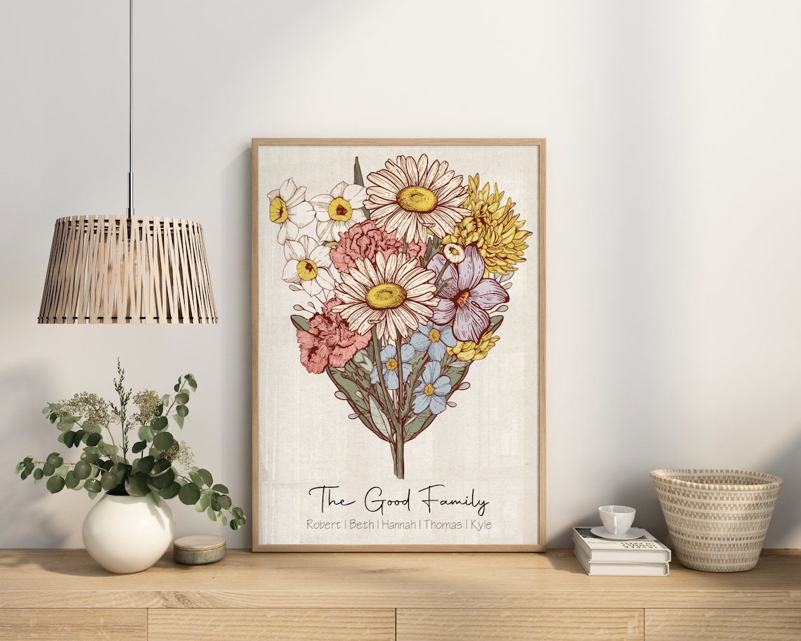 Grandma Birth Flower Bouquet, Personalized Floral Art - Image 4