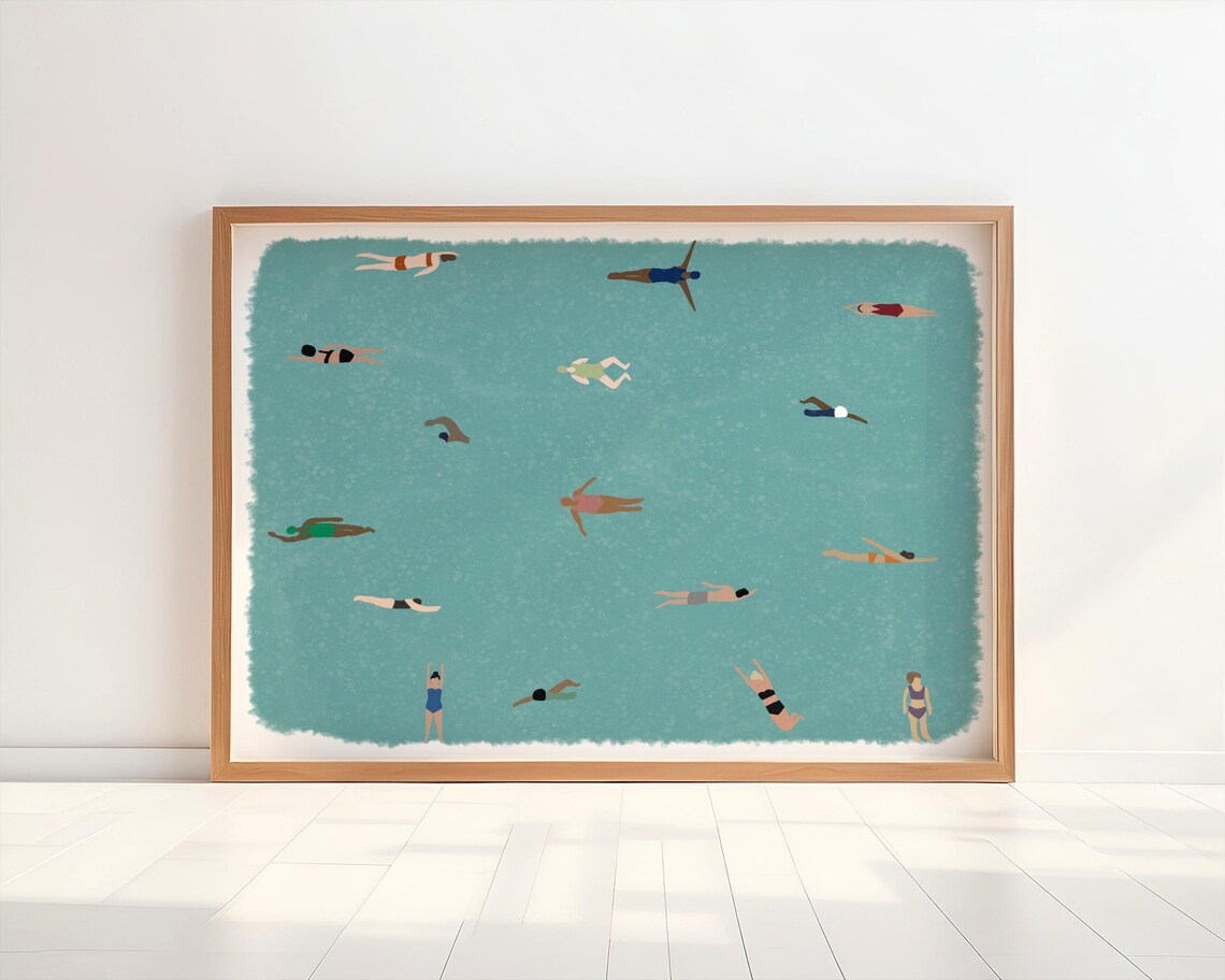 Tiny People Swimming In Pool, Minimalist Water Art Print - Image 4