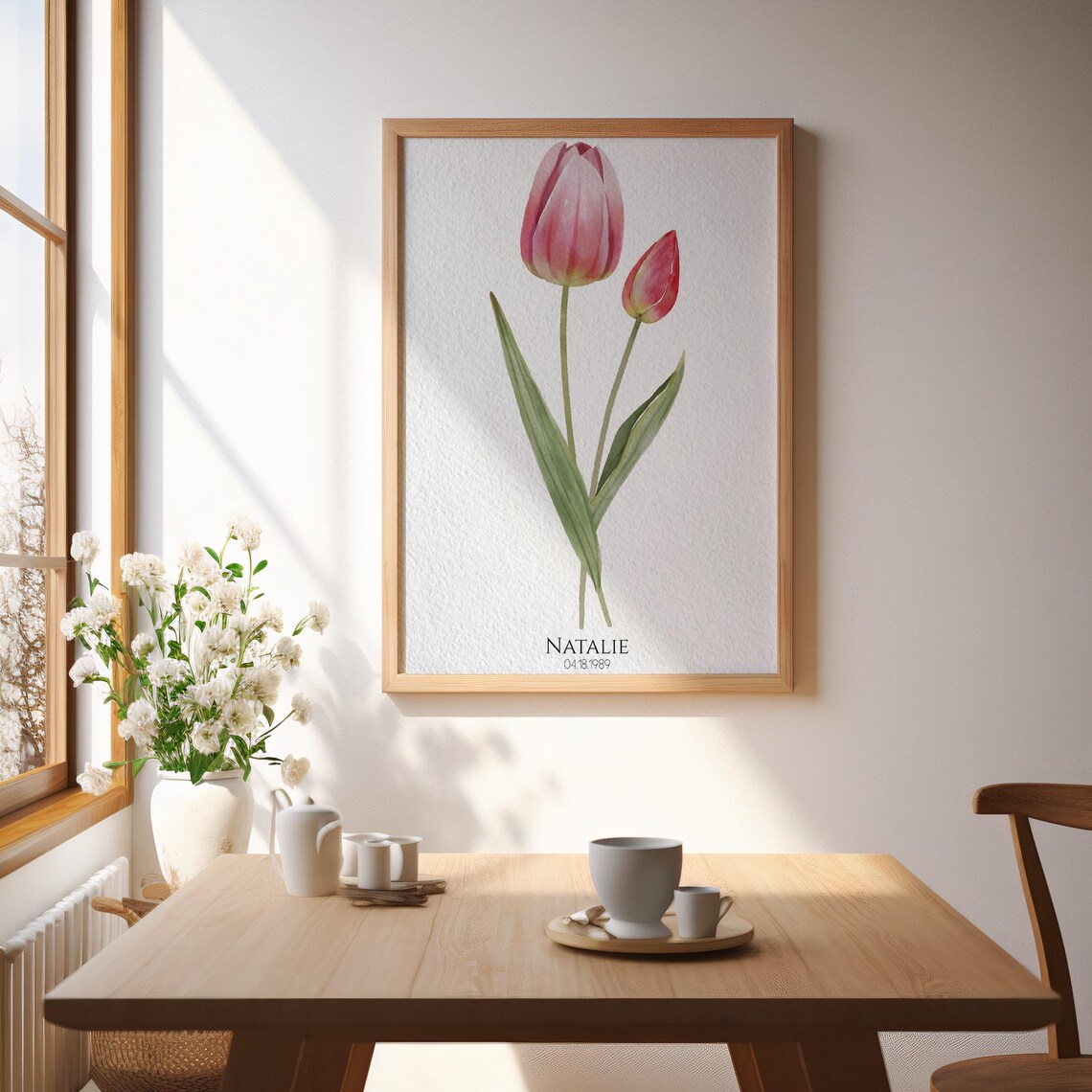 Red Poppy Watercolor Birth Flower Personalized Name Date Poster - Image 4