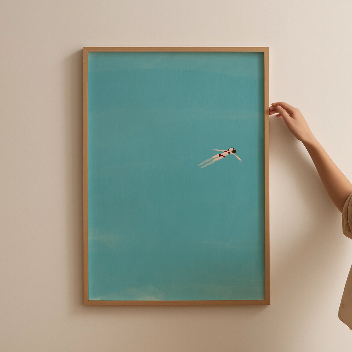 Girl Floating In Pool Minimalist Wall Art Print