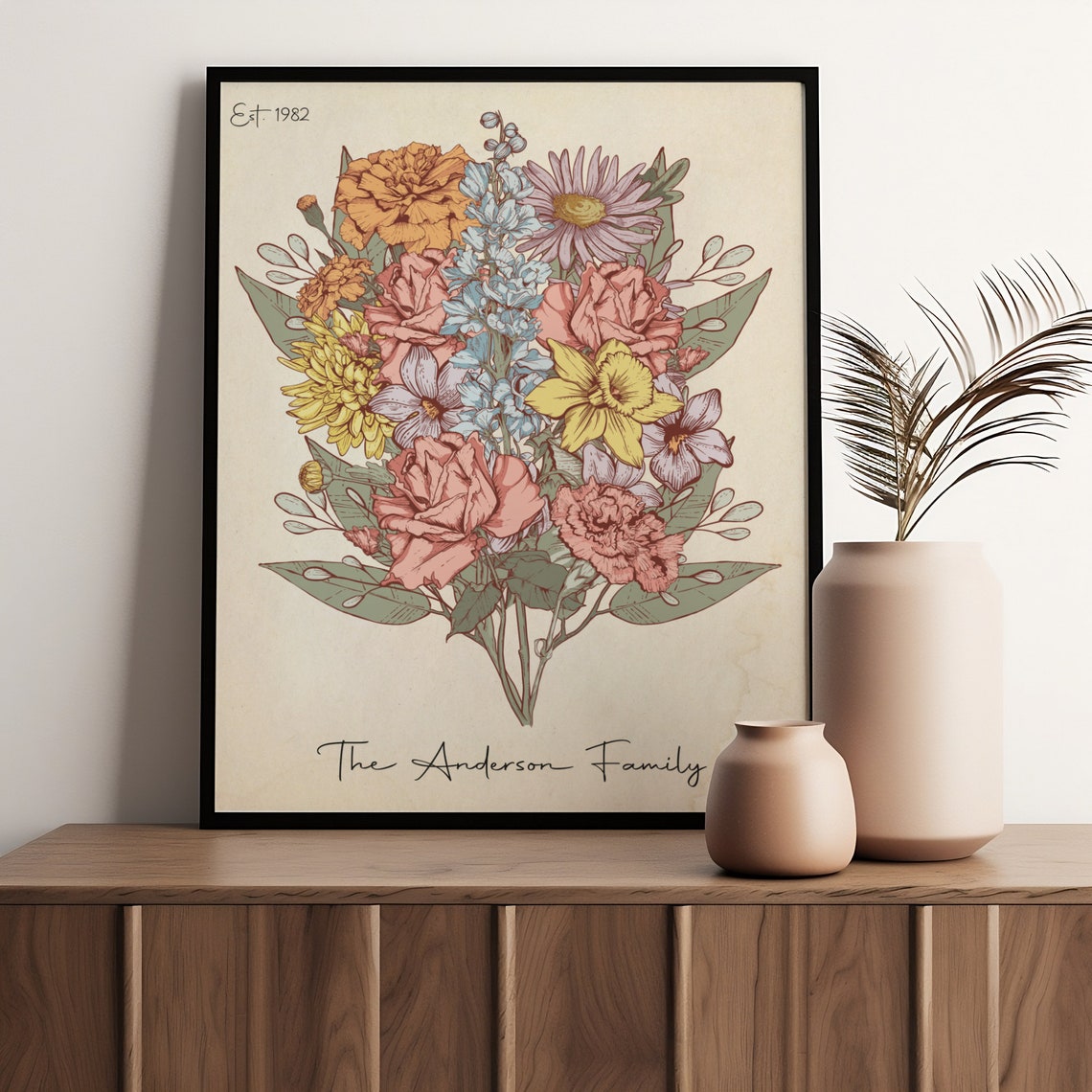 The Rudiselle Family Est 1953 Vintage Floral Bouquet Keepsake Poster - Image 4