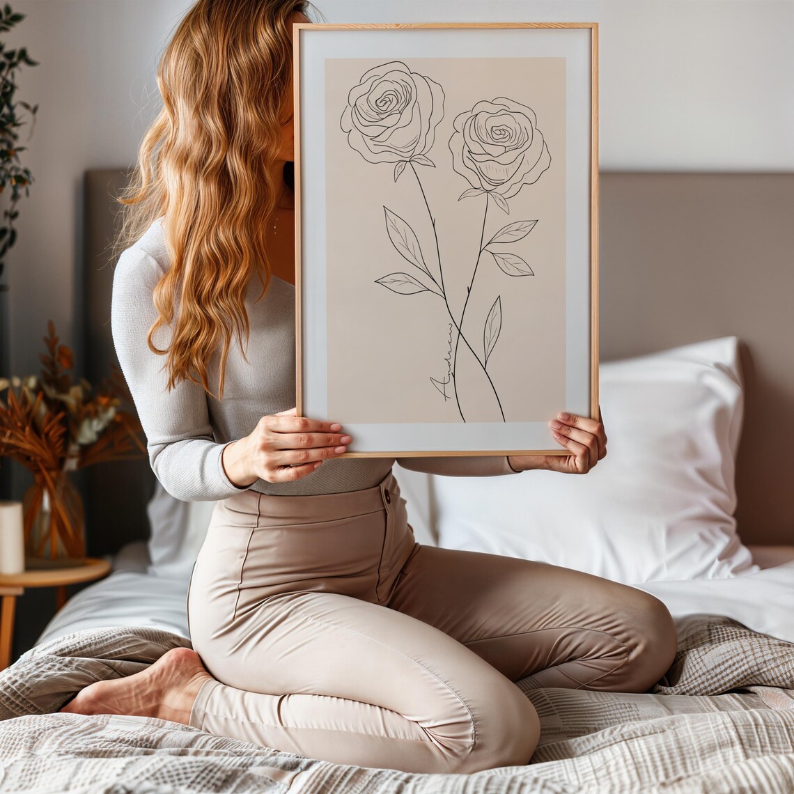 Family Birth Month Flower Art Custom Family Print Individual Minimalist Line Art Flower With Name Baby Nursery Decor - Image 4