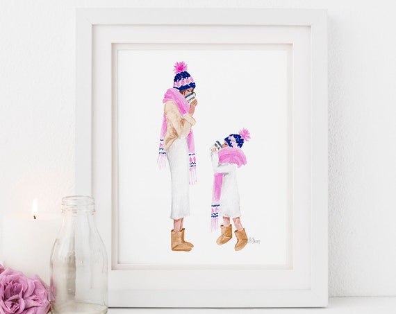 Mother And Daughter Illustration Mommy And Me Illustration Mother Daughter Coffee Milk Print