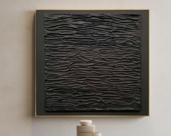 Large Original Black Minimalist Textured Wall Art Black 3d Textured Painting Black Abstract Painting Modern Wabi Sabi Wall Art Black Decor