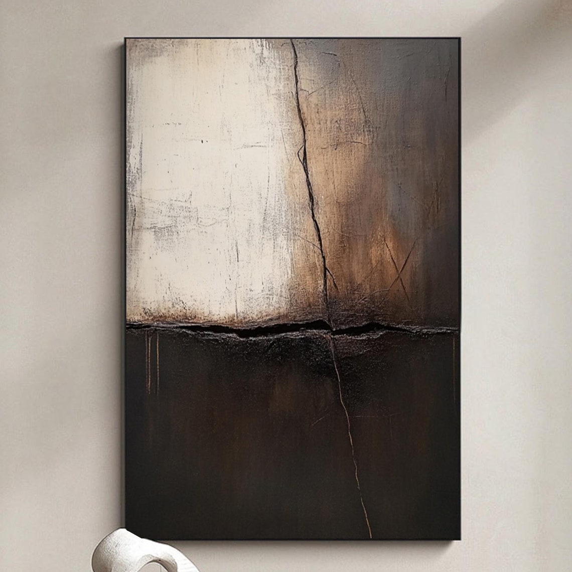 Black Brown Abstract Cracked Texture Wabi Sabi Art Wall Poster