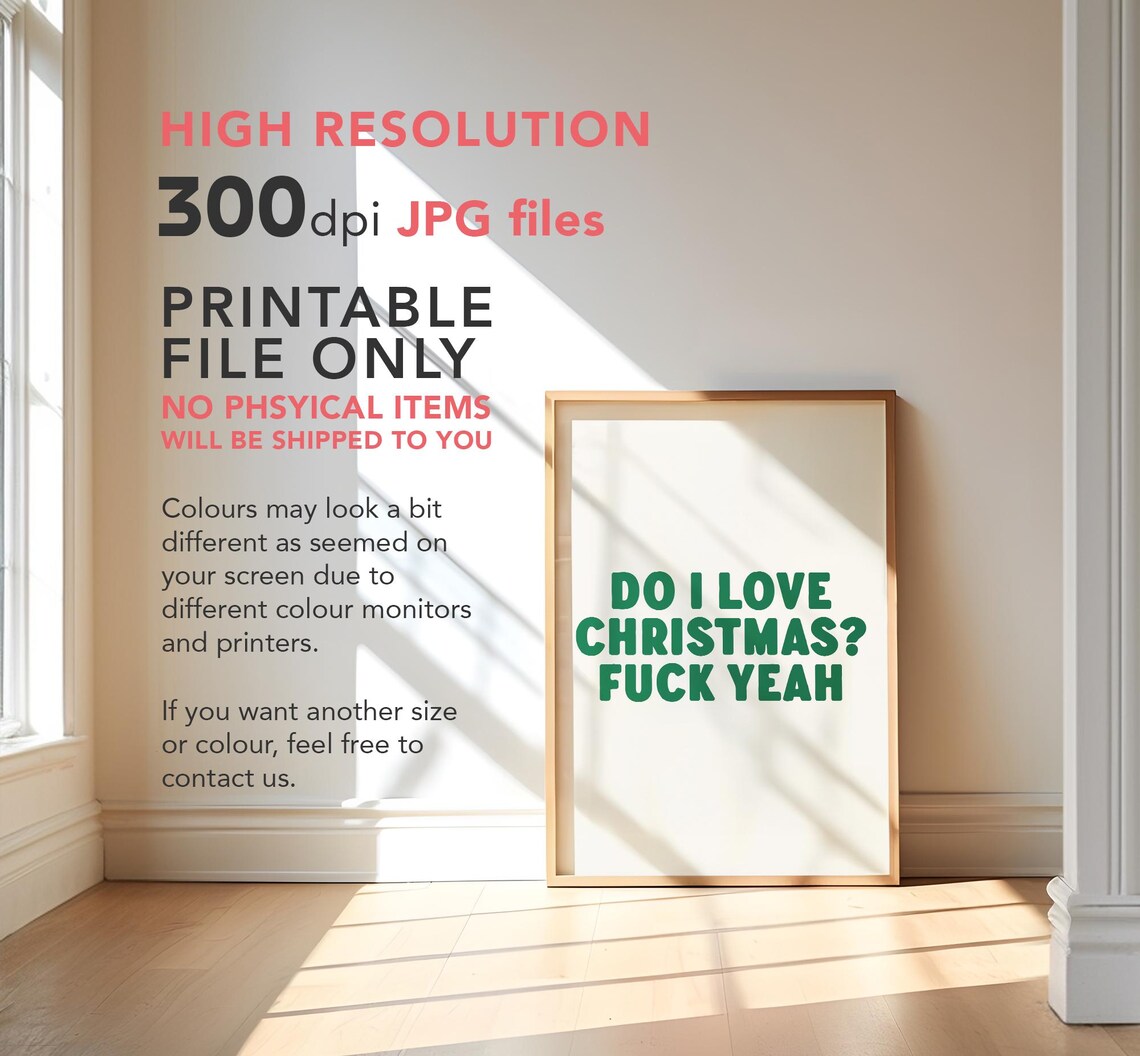 Do I Love Christmas Fuck Yeah Funny Green Typography Holiday Poster - Image 3