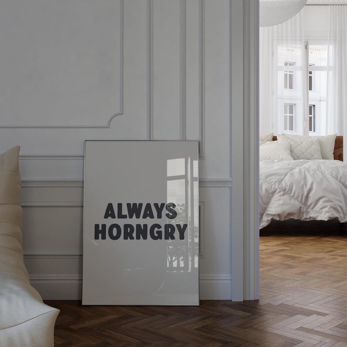 Always Horngry Funny Bold Black Typography Kitchen Decor Wall Art - Image 2