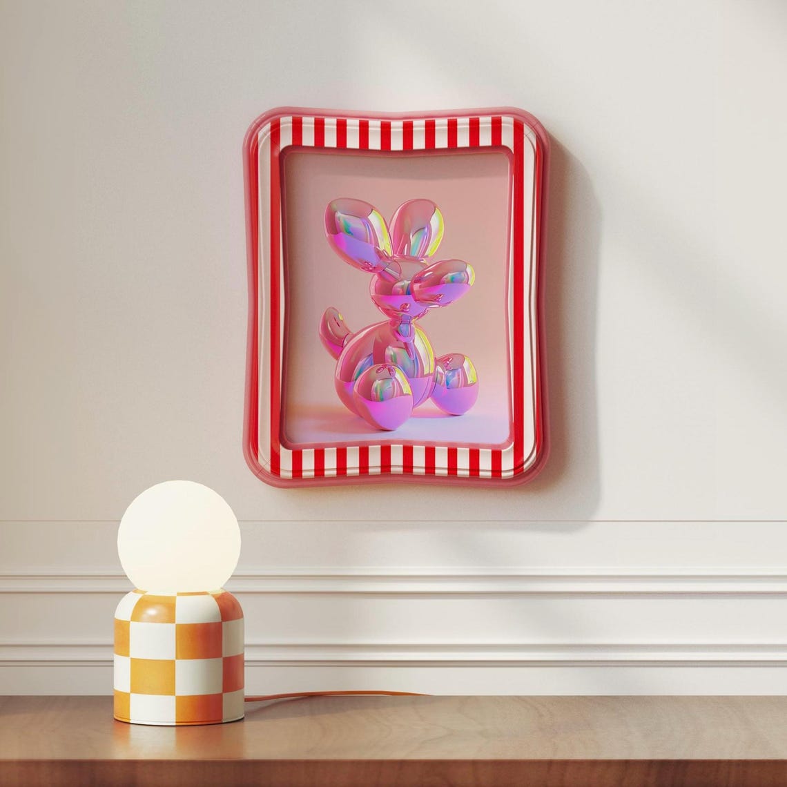 Iridescent Pink Balloon Dog Sculpture Preppy Dopamine Decor Art Poster - Image 2
