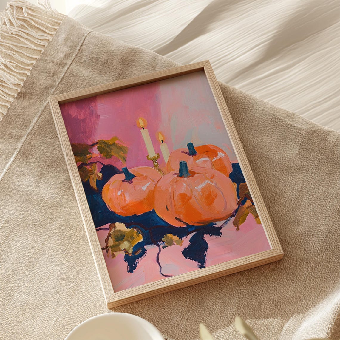 Pumpkins And Candles Painterly Still Life Fall Decor Art Poster - Image 2