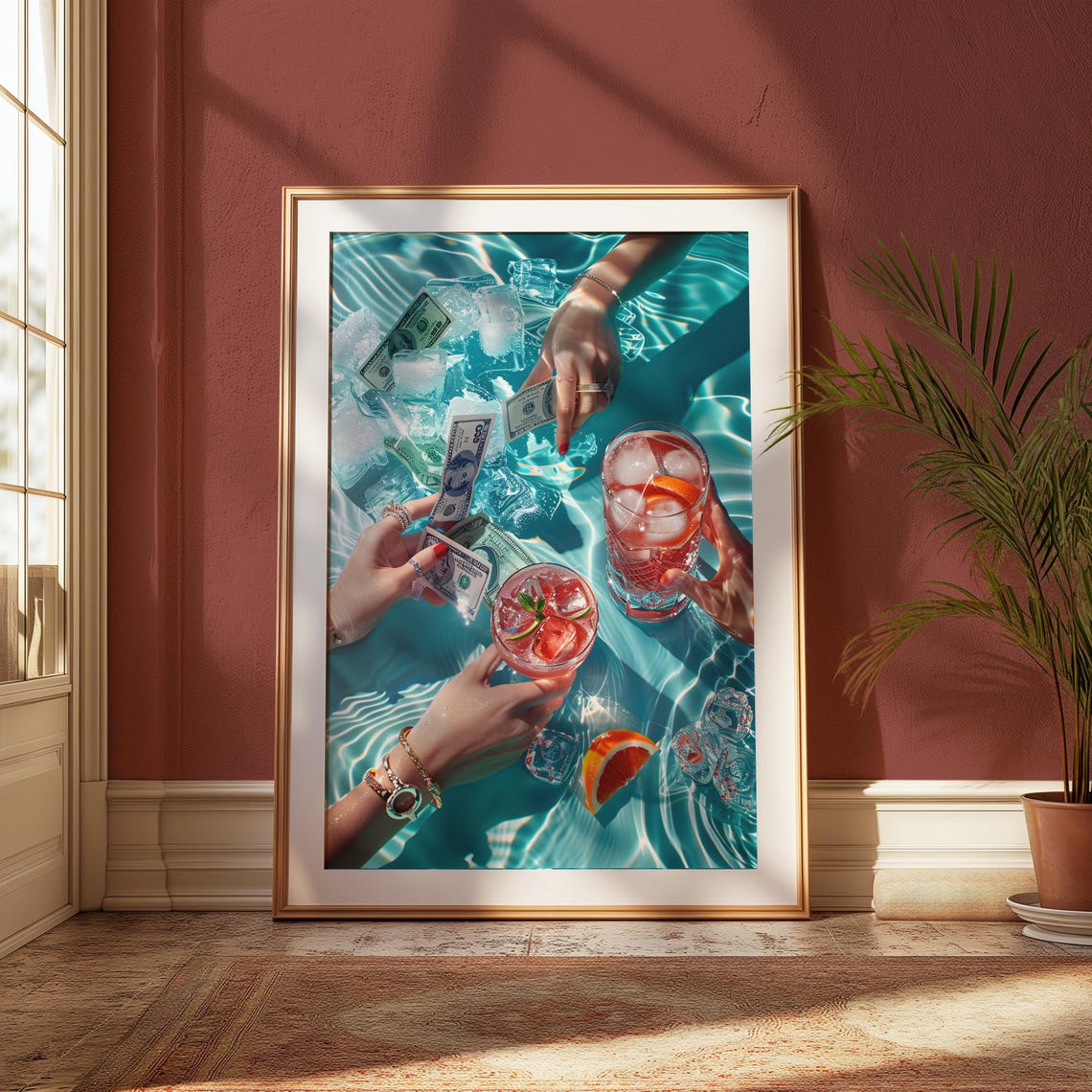 Poolside Poker Night Cocktails Cash Top Down Summer Party Poster - Image 3