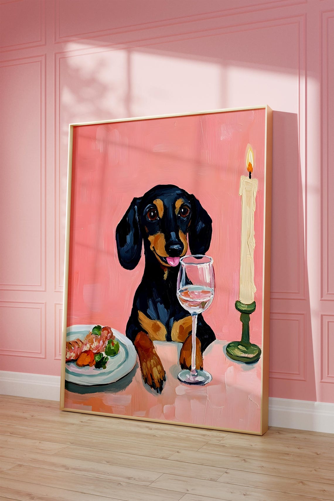 Dachshund With Wine Glass Candle Funny Dinner Date Dog Poster