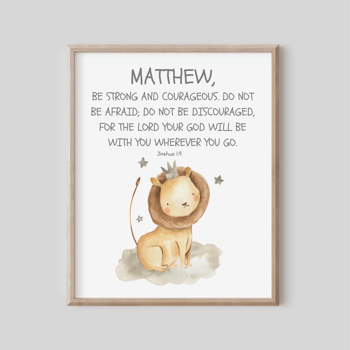 Personalized Name Bible Verse Lion Joshua 19 Nursery Art Poster