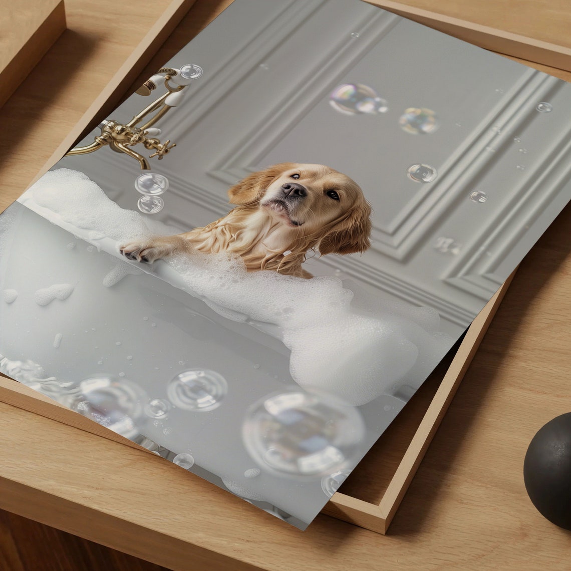 Golden Retriever Bubble Bath Tub Cute Dog Bathroom Decor Art Poster - Image 5