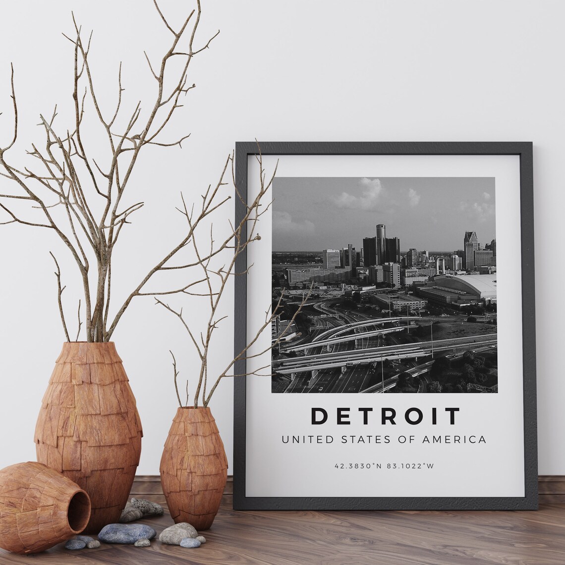 Detroit Black and White Travel Poster, Michigan