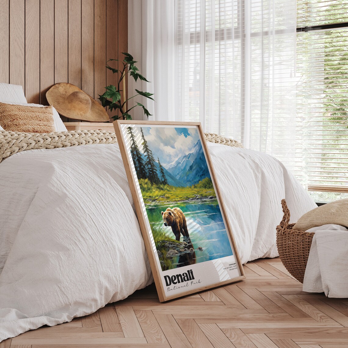 Denali National Park Grizzly Bear Mountain Lake Travel Poster - Image 3