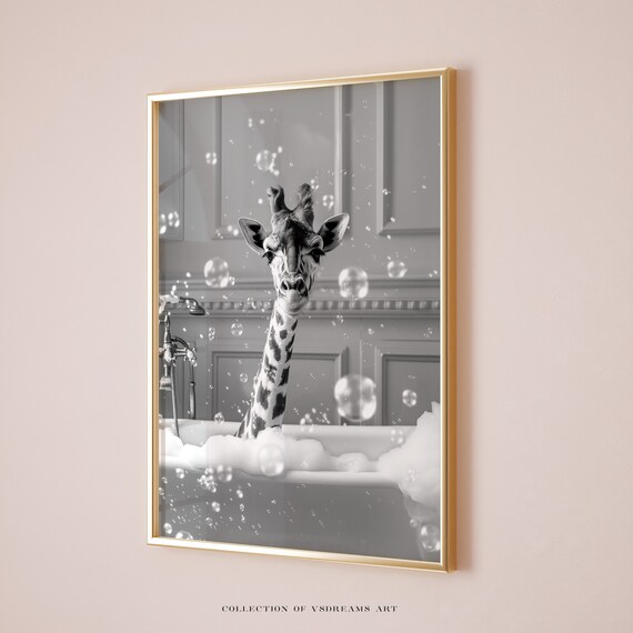 Cute Giraffe In Tub Wall Art Giraffe Photo Bathroom Poster Nursery Bath Decor Safari Bathroom Art Giraffe Bath Nursery Print